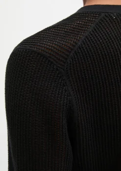 Ajour-Cardigan regular aus Baumwolle-Leinen-Slub-Garn
