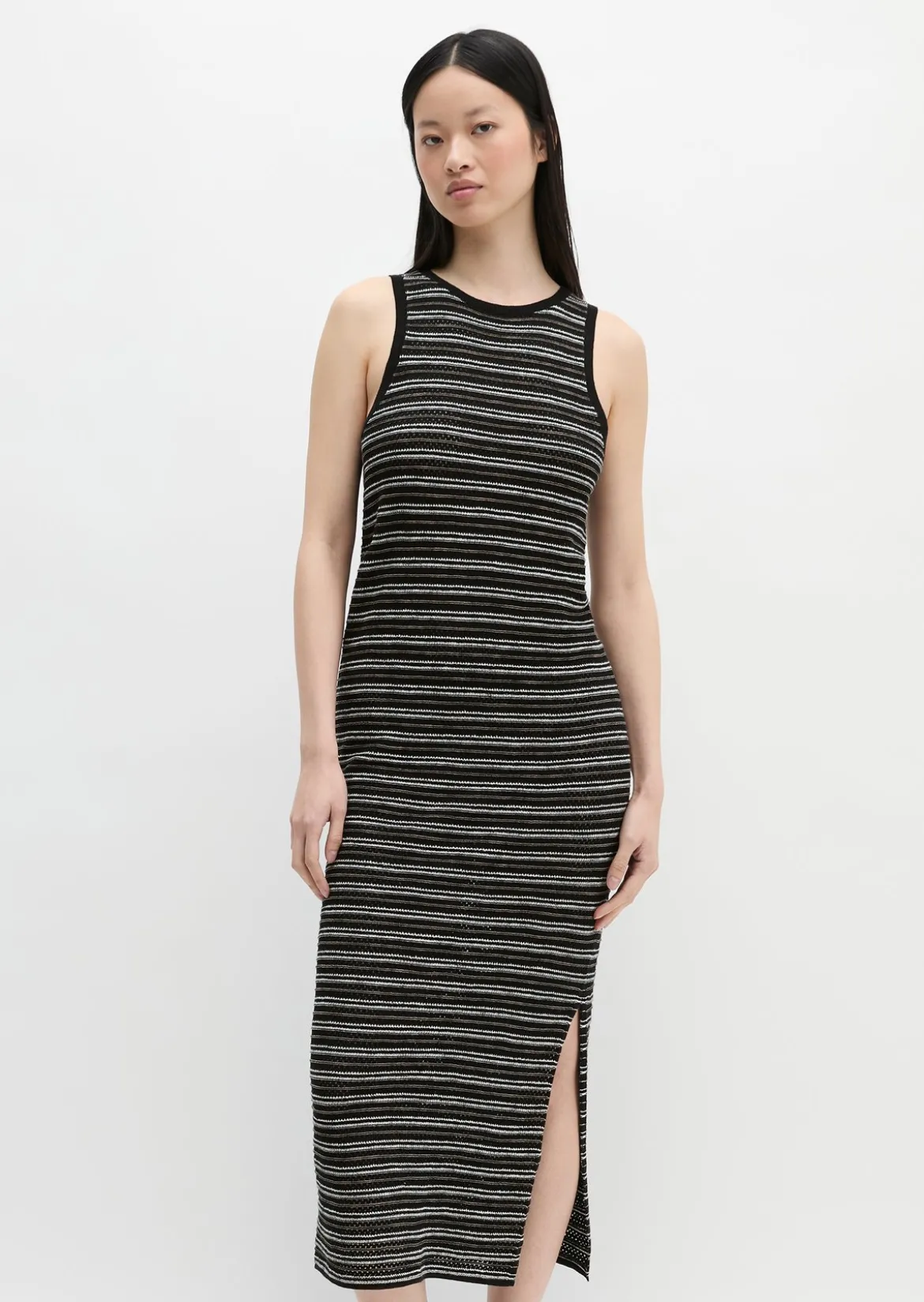 Ajour-Kleid slim aus Baumwolle-Leinen-Mix
