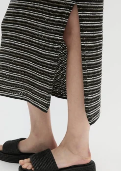 Ajour-Kleid slim aus Baumwolle-Leinen-Mix