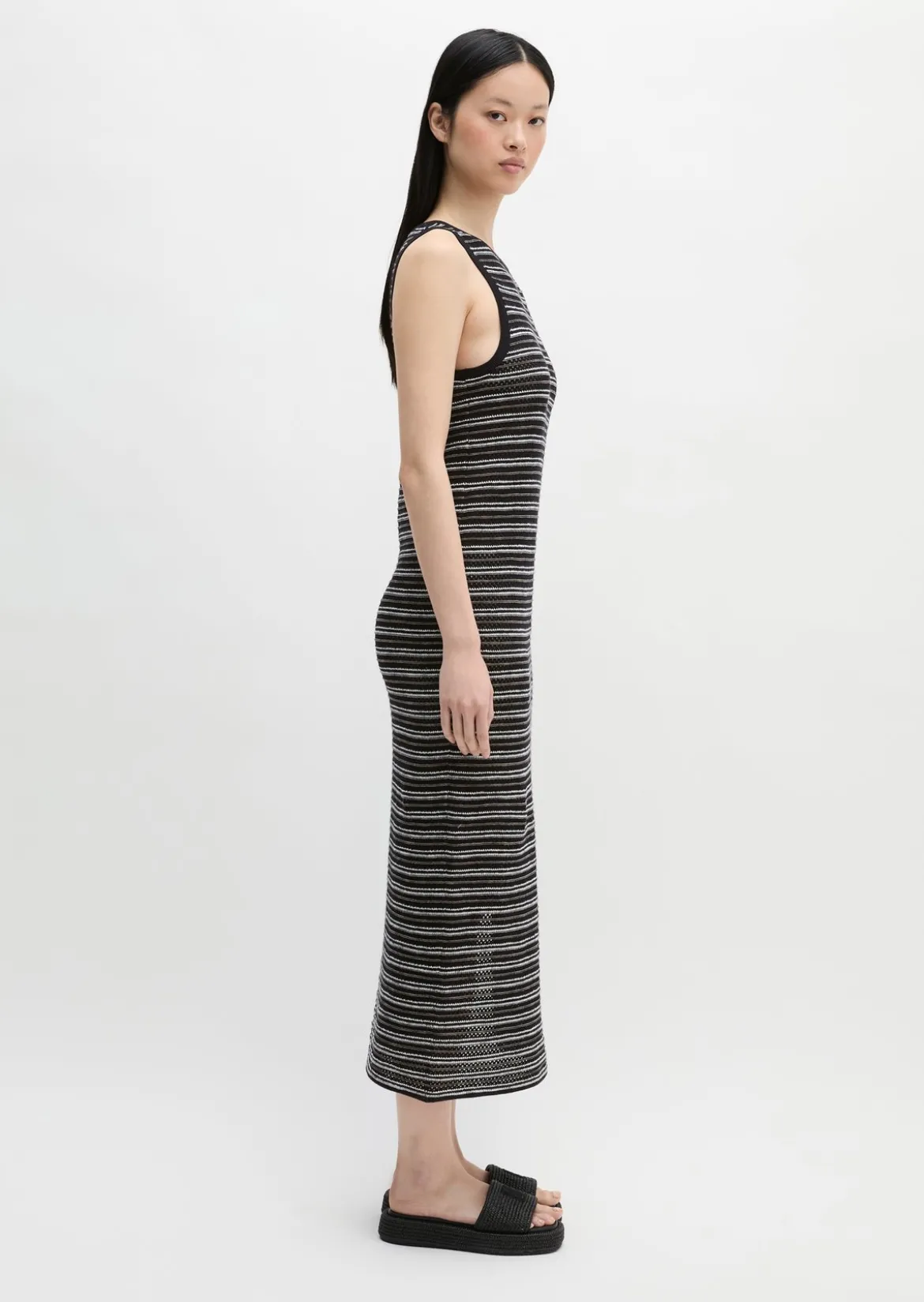 Ajour-Kleid slim aus Baumwolle-Leinen-Mix