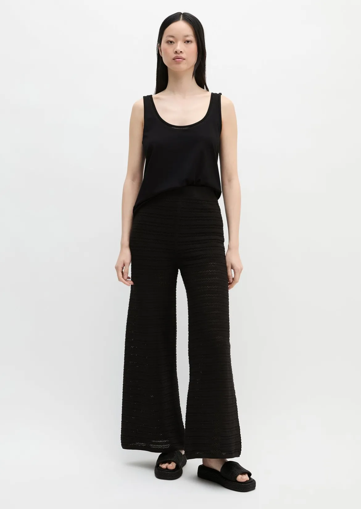 Ajour-Pants wide aus Baumwolle-Leinen-Mix