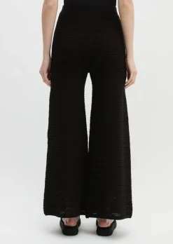 Ajour-Pants wide aus Baumwolle-Leinen-Mix