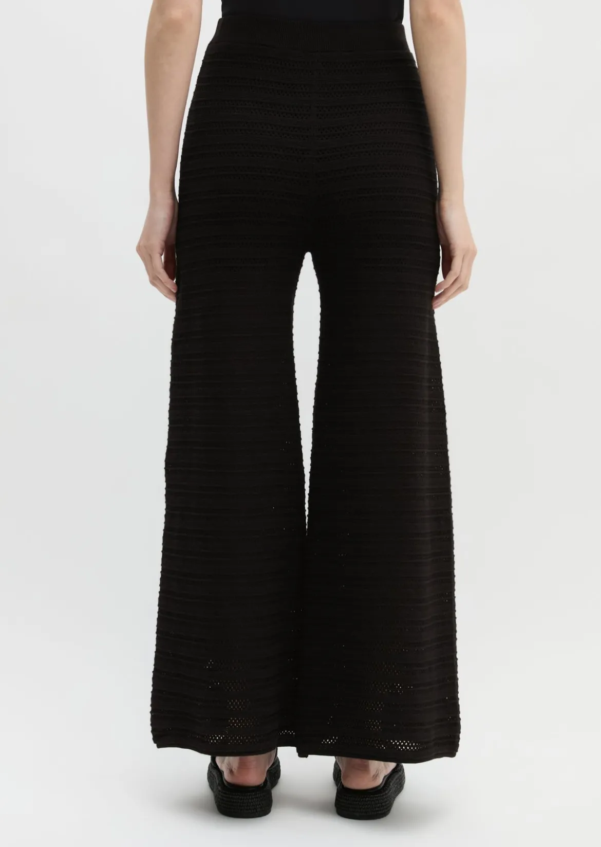 Ajour-Pants wide aus Baumwolle-Leinen-Mix