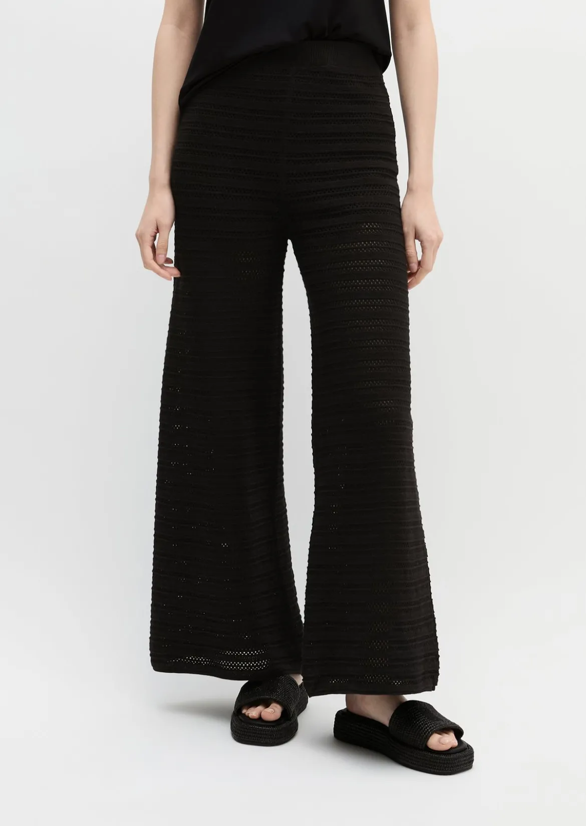 Ajour-Pants wide aus Baumwolle-Leinen-Mix