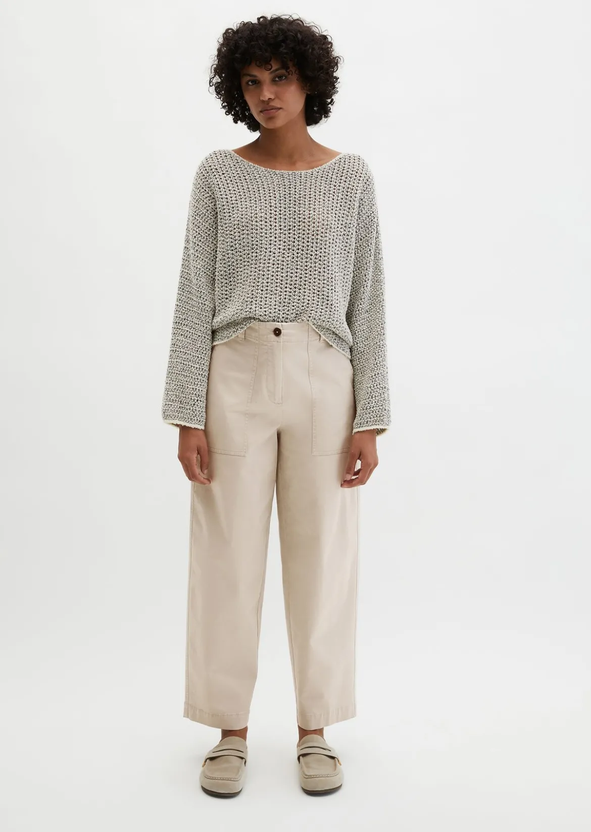 Ajour-Pullover loose aus Bio-Baumwolle-Mix