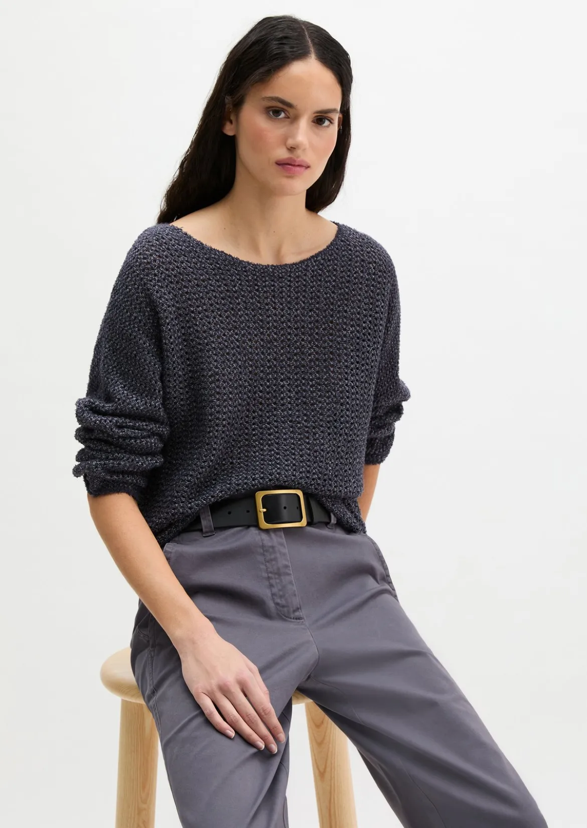 Ajour-Pullover loose aus Bio-Baumwolle-Mix