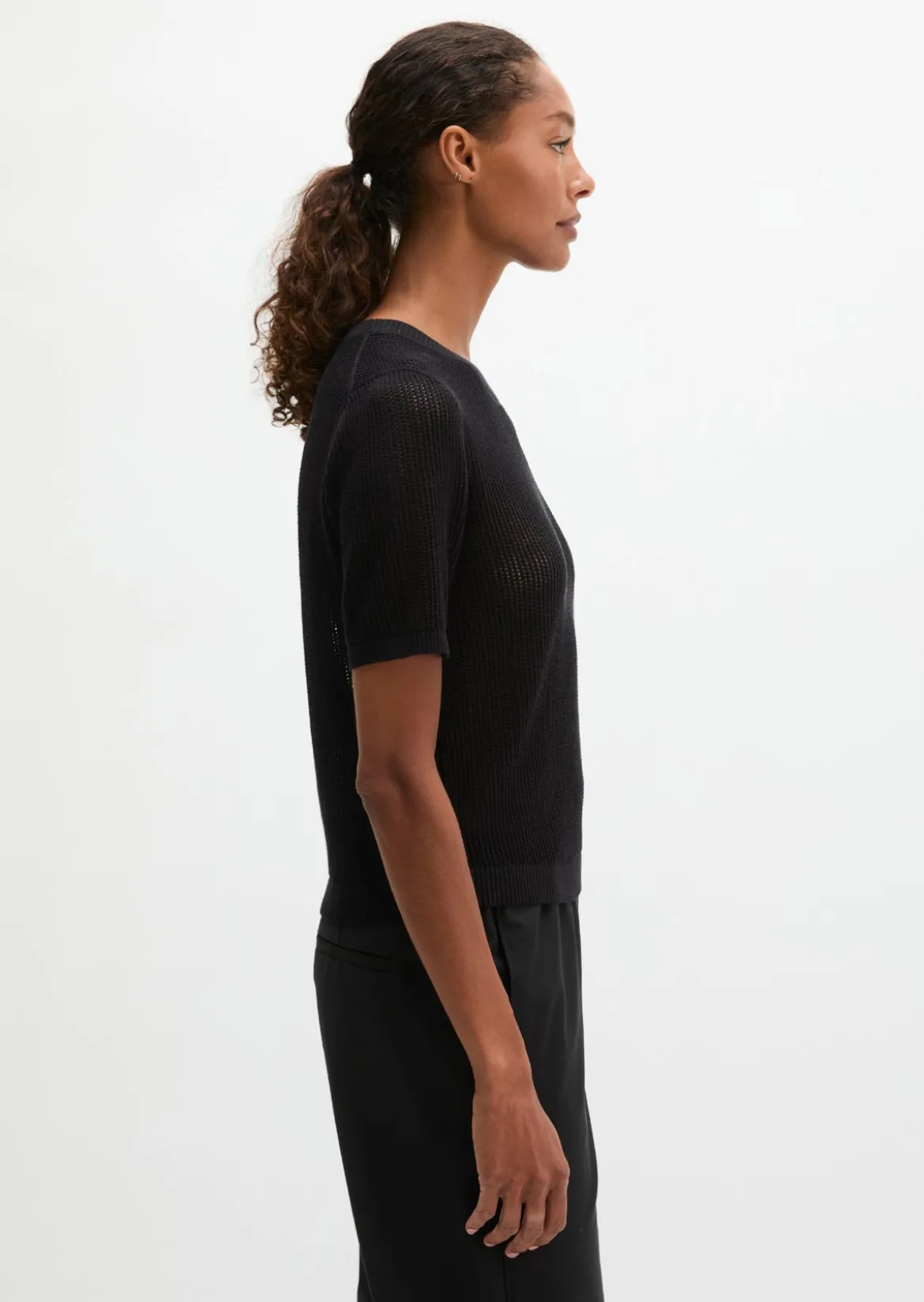 Ajour-Pullover regular aus Baumwolle-Leinen-Slub-Garn
