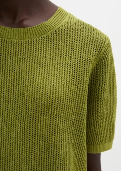 Ajour-Pullover regular aus Baumwolle-Leinen-Slub-Garn
