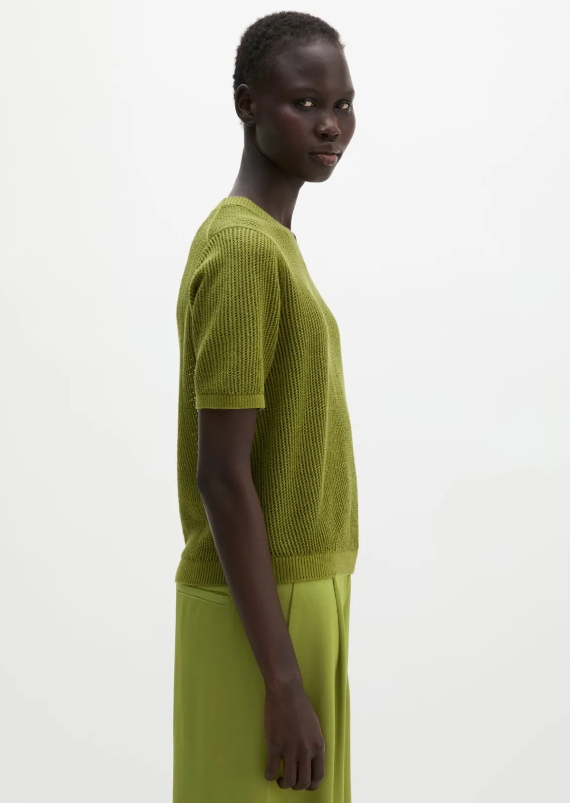 Ajour-Pullover regular aus Baumwolle-Leinen-Slub-Garn