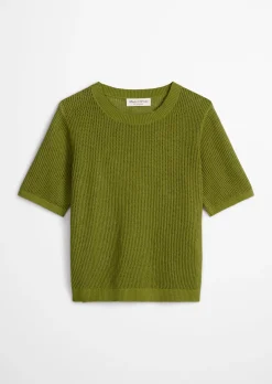 Ajour-Pullover regular aus Baumwolle-Leinen-Slub-Garn