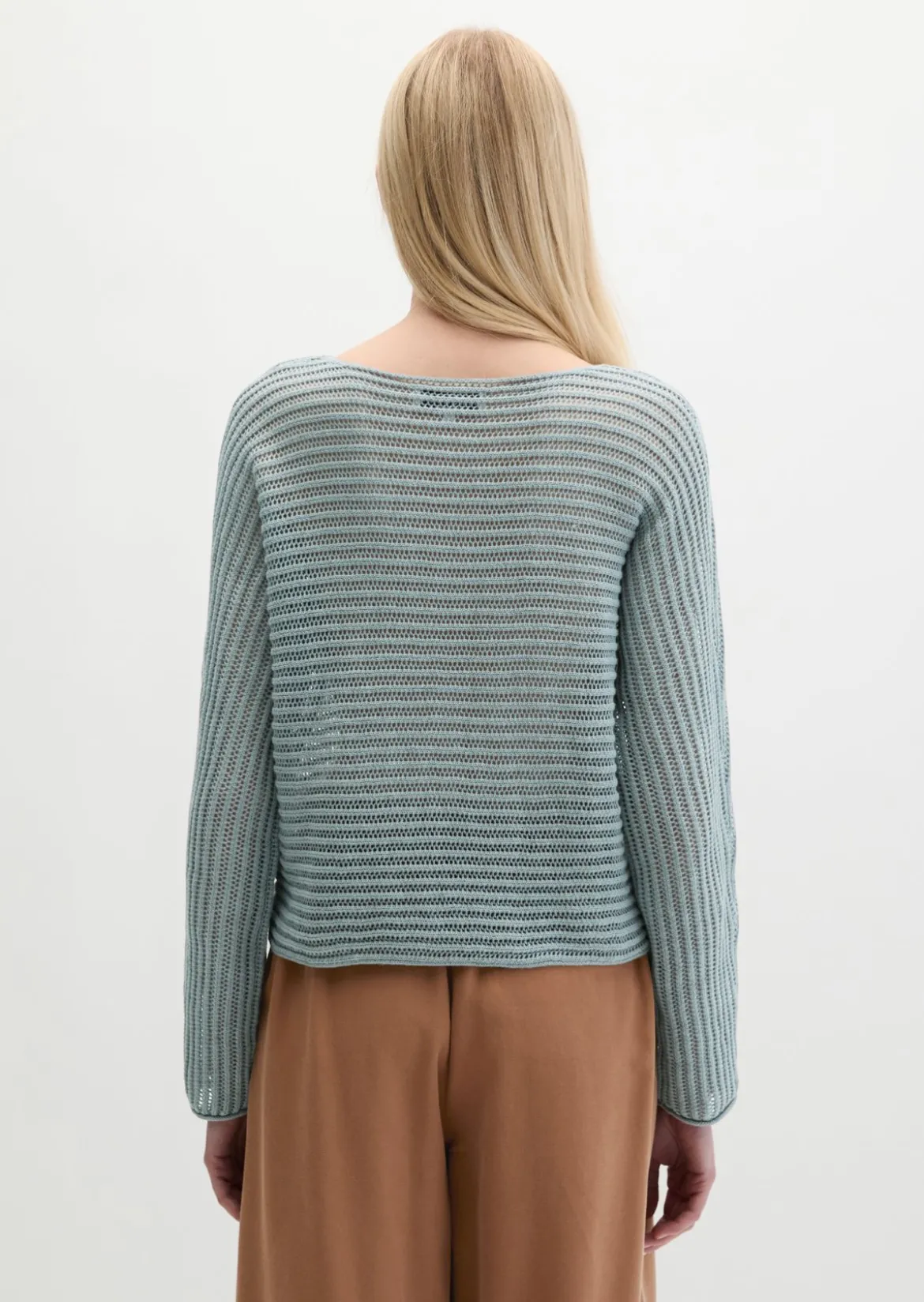 Ajour-Pullover relaxed aus Bio-Baumwolle-Leinen-Mix
