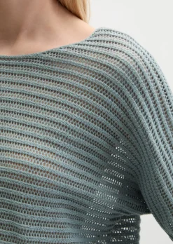 Ajour-Pullover relaxed aus Bio-Baumwolle-Leinen-Mix