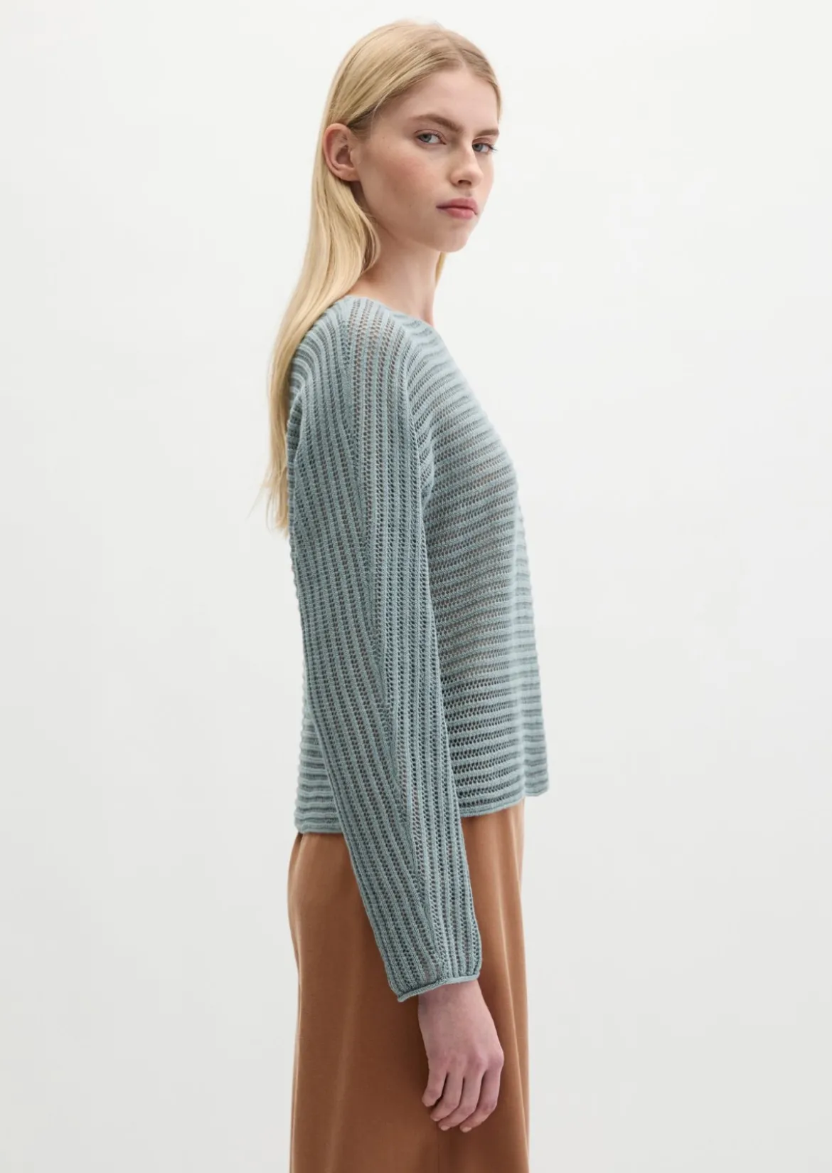 Ajour-Pullover relaxed aus Bio-Baumwolle-Leinen-Mix
