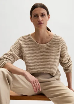 Ajour-Pullover relaxed aus Bio-Baumwolle-Leinen-Mix