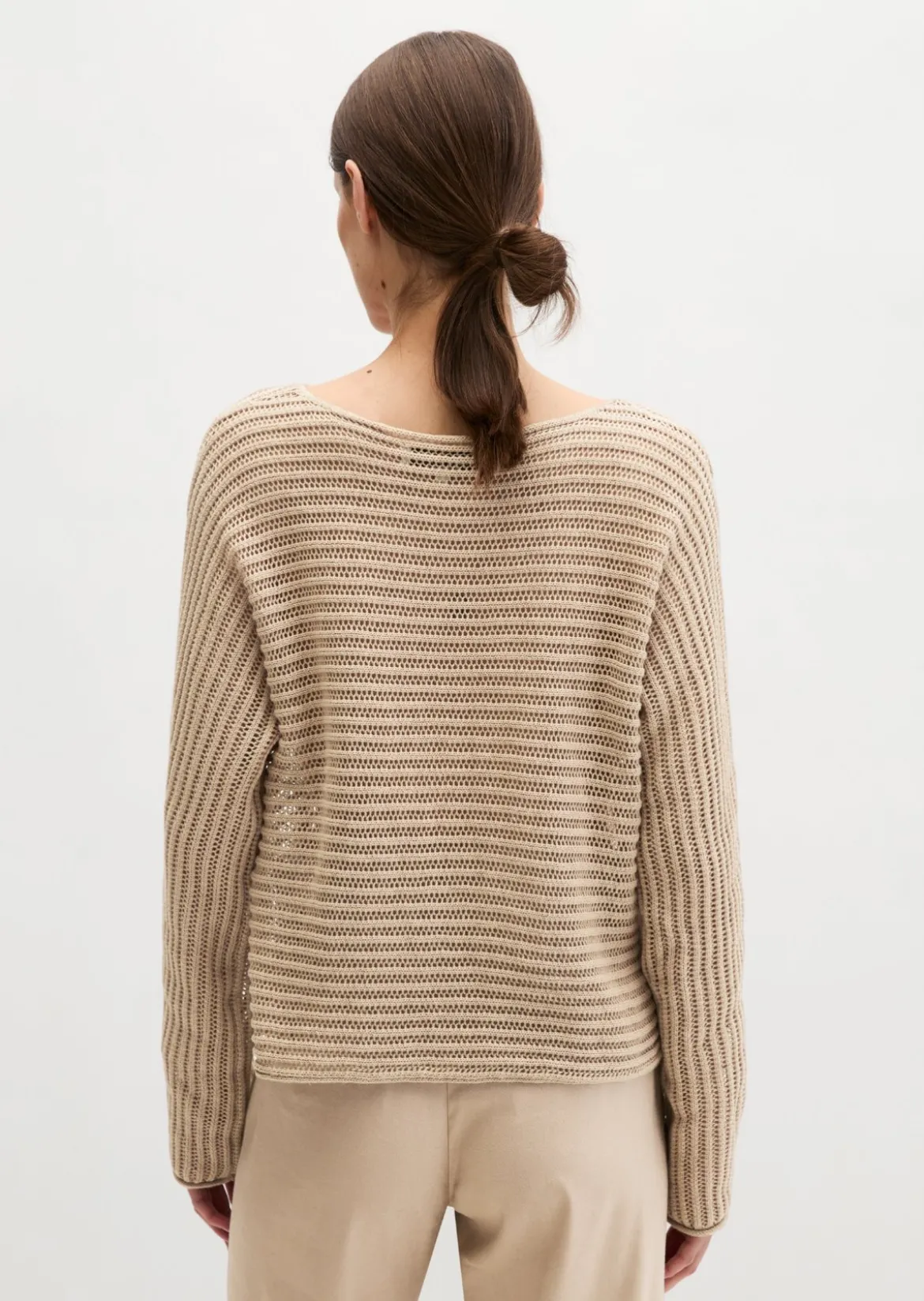 Ajour-Pullover relaxed aus Bio-Baumwolle-Leinen-Mix