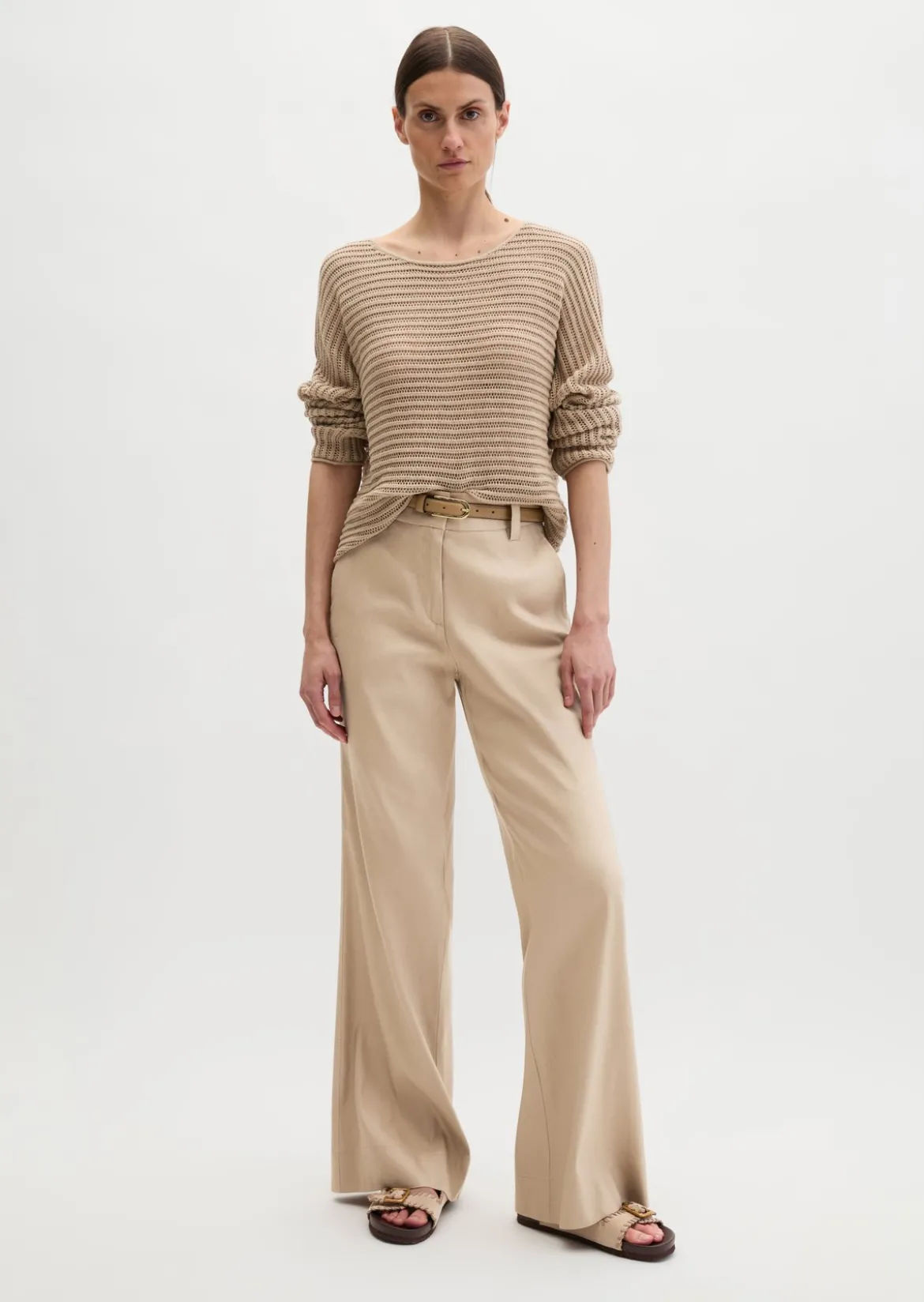 Ajour-Pullover relaxed aus Bio-Baumwolle-Leinen-Mix