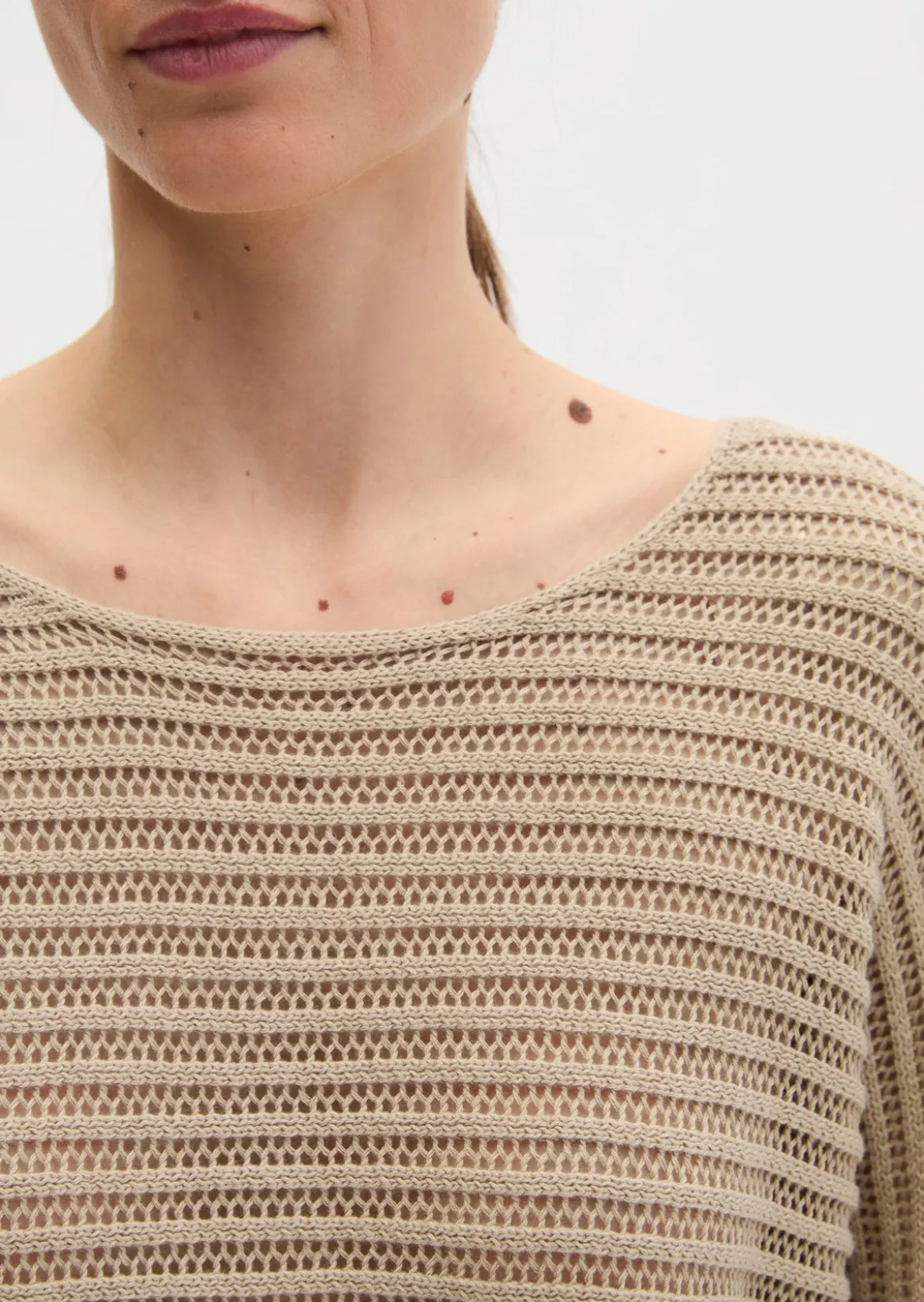 Ajour-Pullover relaxed aus Bio-Baumwolle-Leinen-Mix