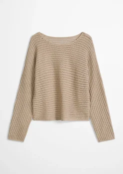 Ajour-Pullover relaxed aus Bio-Baumwolle-Leinen-Mix