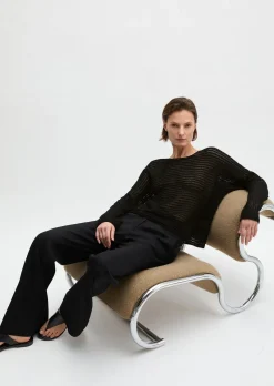 Ajour-Pullover relaxed aus Bio-Baumwolle-Leinen-Mix
