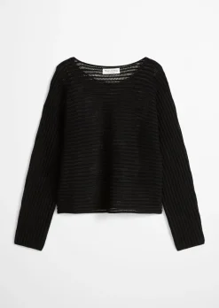 Ajour-Pullover relaxed aus Bio-Baumwolle-Leinen-Mix