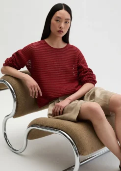 Ajour-Pullover relaxed aus Bio-Baumwolle-Leinen-Mix