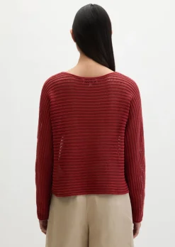 Ajour-Pullover relaxed aus Bio-Baumwolle-Leinen-Mix
