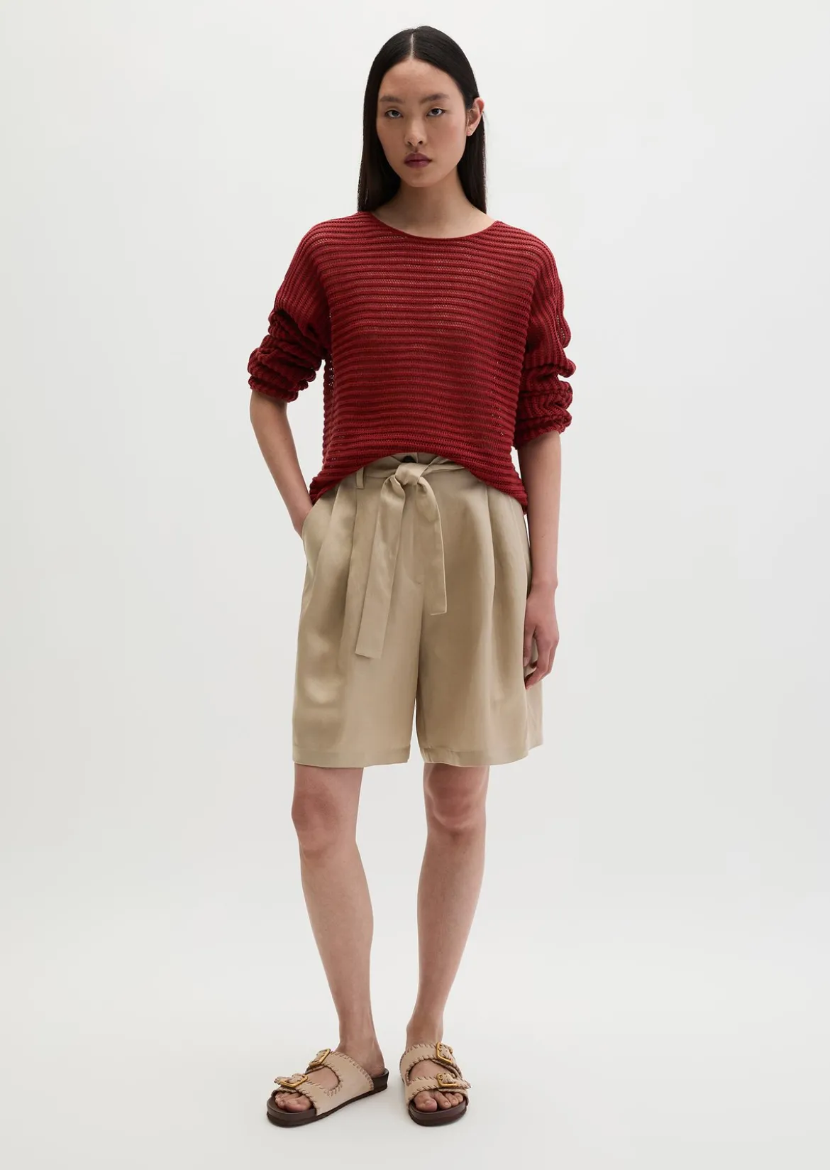 Ajour-Pullover relaxed aus Bio-Baumwolle-Leinen-Mix