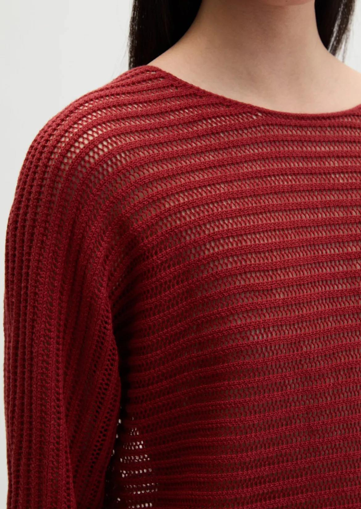 Ajour-Pullover relaxed aus Bio-Baumwolle-Leinen-Mix