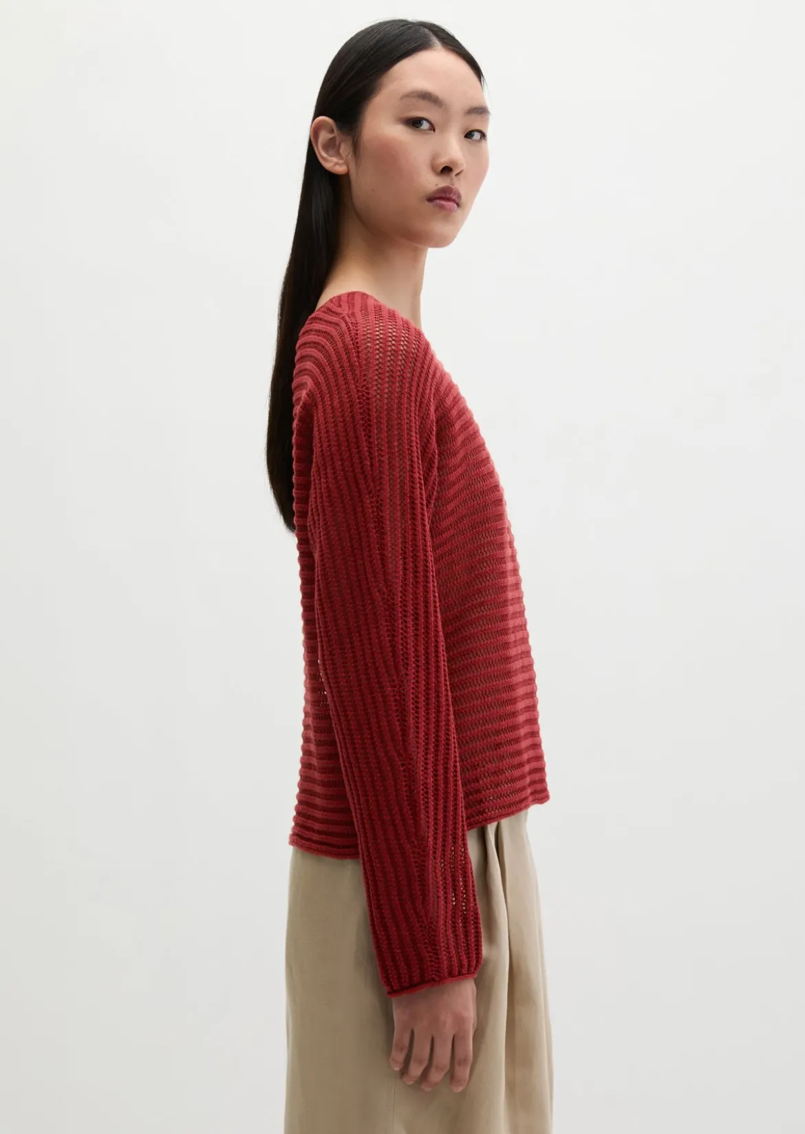 Ajour-Pullover relaxed aus Bio-Baumwolle-Leinen-Mix