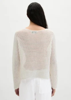 Ajour-Pullover relaxed aus Bio-Baumwolle-Leinen-Mix