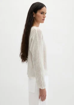 Ajour-Pullover relaxed aus Bio-Baumwolle-Leinen-Mix