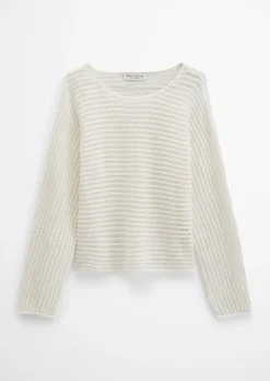 Ajour-Pullover relaxed aus Bio-Baumwolle-Leinen-Mix