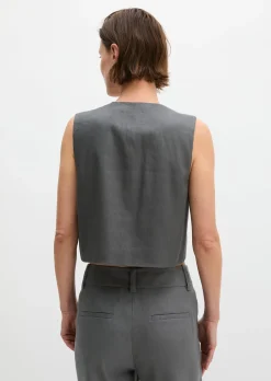 Anzugweste cropped aus Viskose-Leinen-Stretch