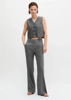 Anzugweste cropped aus Viskose-Leinen-Stretch