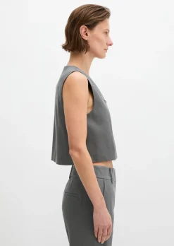 Anzugweste cropped aus Viskose-Leinen-Stretch