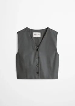 Anzugweste cropped aus Viskose-Leinen-Stretch