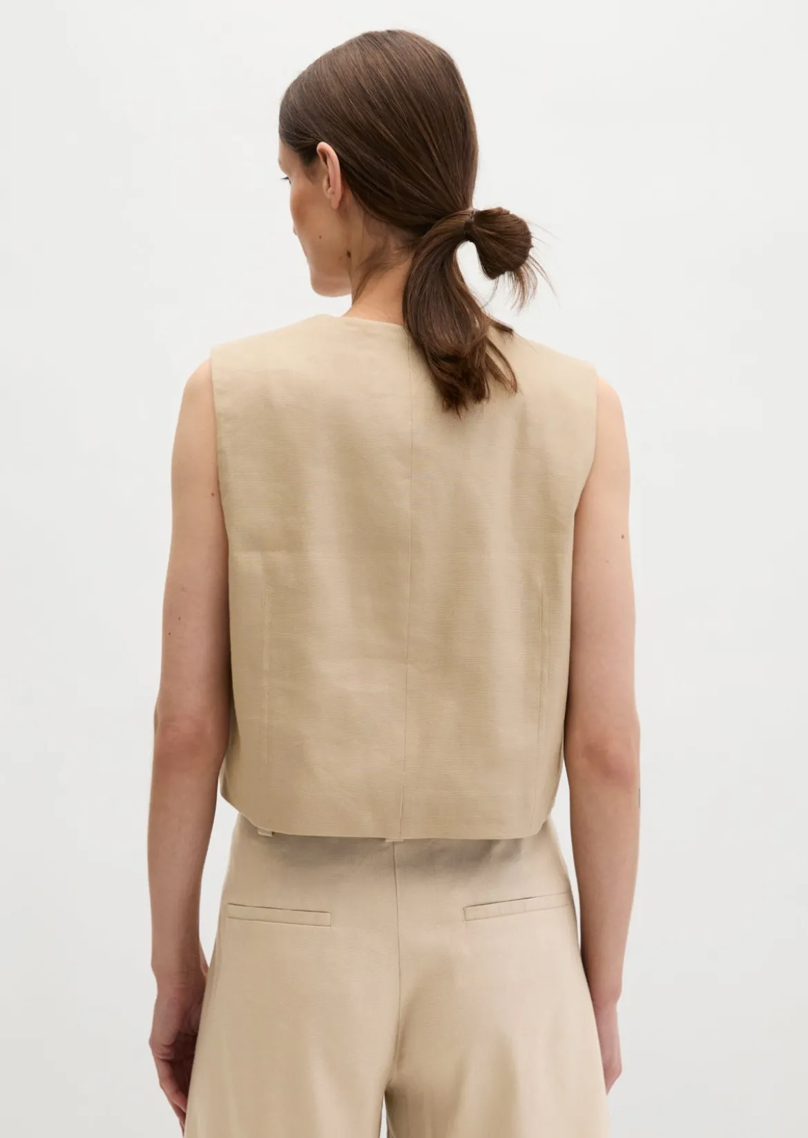 Anzugweste cropped aus Viskose-Leinen-Stretch