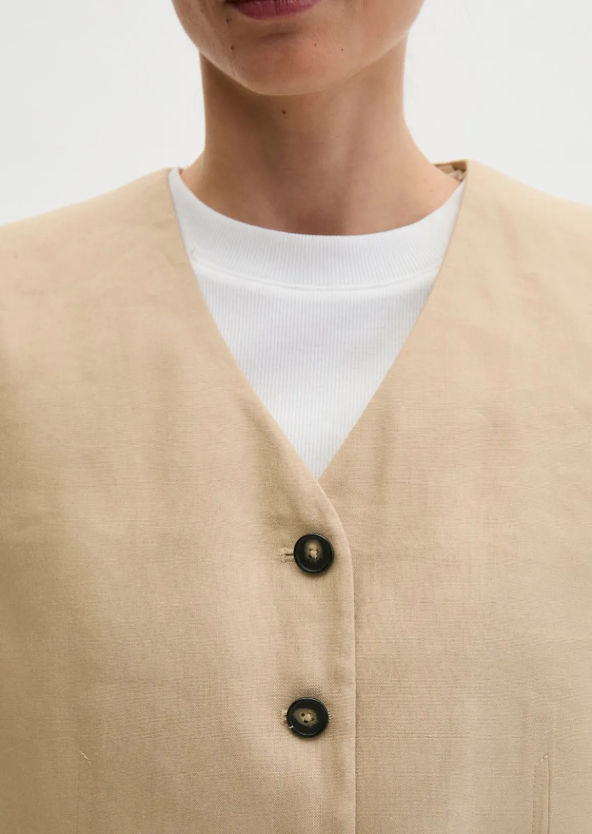 Anzugweste cropped aus Viskose-Leinen-Stretch
