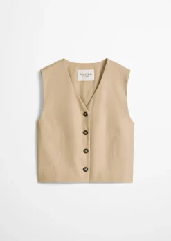 Anzugweste cropped aus Viskose-Leinen-Stretch