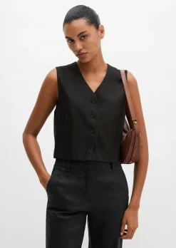 Anzugweste cropped aus Viskose-Leinen-Stretch