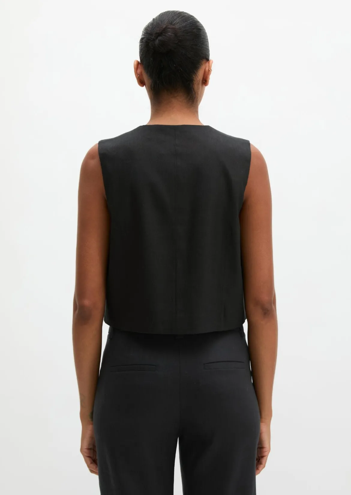 Anzugweste cropped aus Viskose-Leinen-Stretch