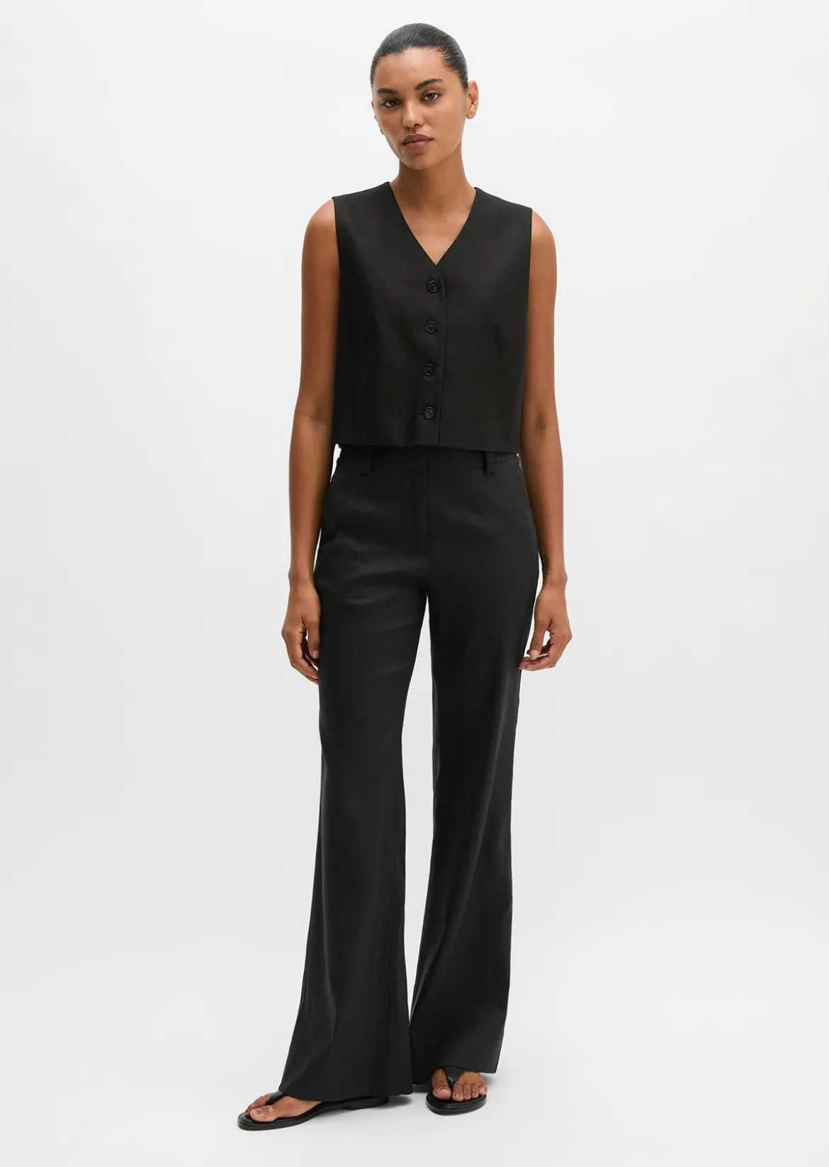 Anzugweste cropped aus Viskose-Leinen-Stretch