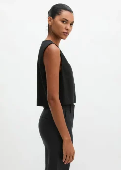 Anzugweste cropped aus Viskose-Leinen-Stretch