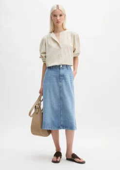 Ausgestellter Midi-Jeansrock aus Lyocell-Leinen-Baumwolle-Mix