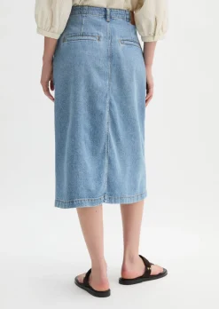 Ausgestellter Midi-Jeansrock aus Lyocell-Leinen-Baumwolle-Mix