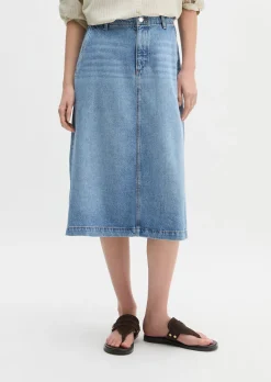 Ausgestellter Midi-Jeansrock aus Lyocell-Leinen-Baumwolle-Mix