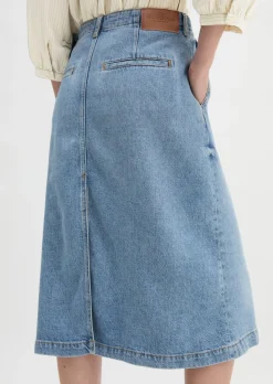 Ausgestellter Midi-Jeansrock aus Lyocell-Leinen-Baumwolle-Mix