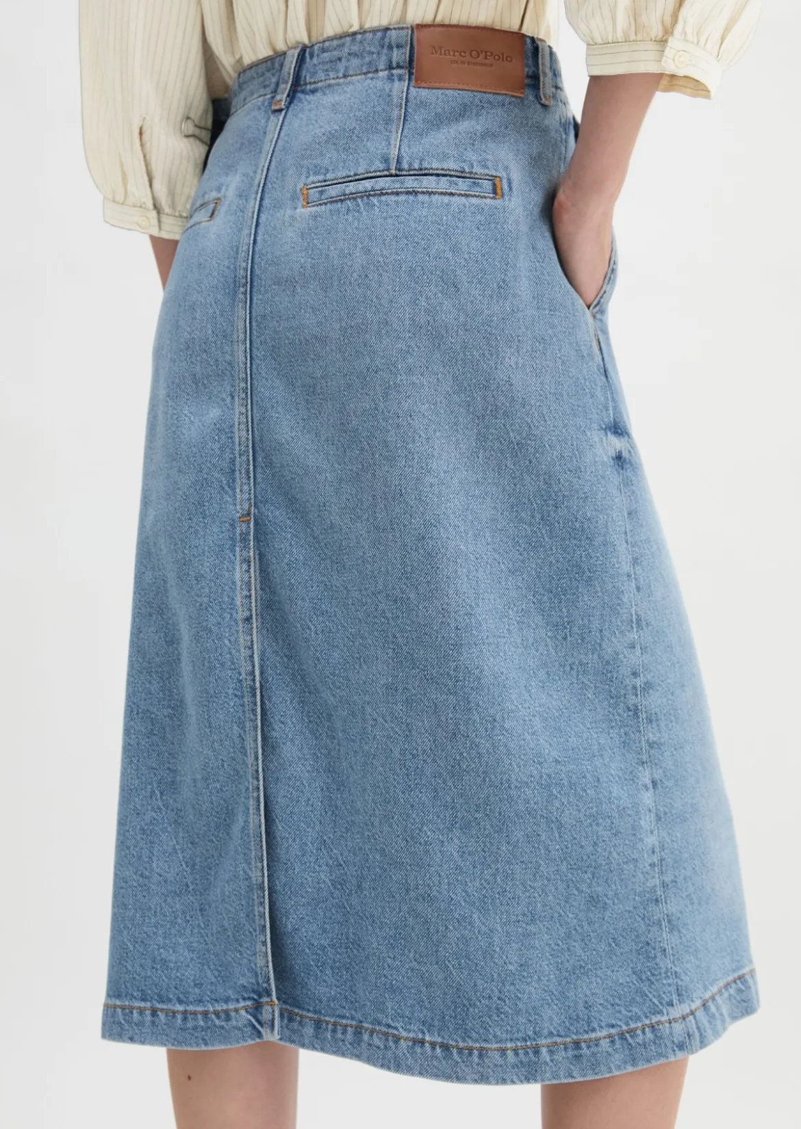 Ausgestellter Midi-Jeansrock aus Lyocell-Leinen-Baumwolle-Mix