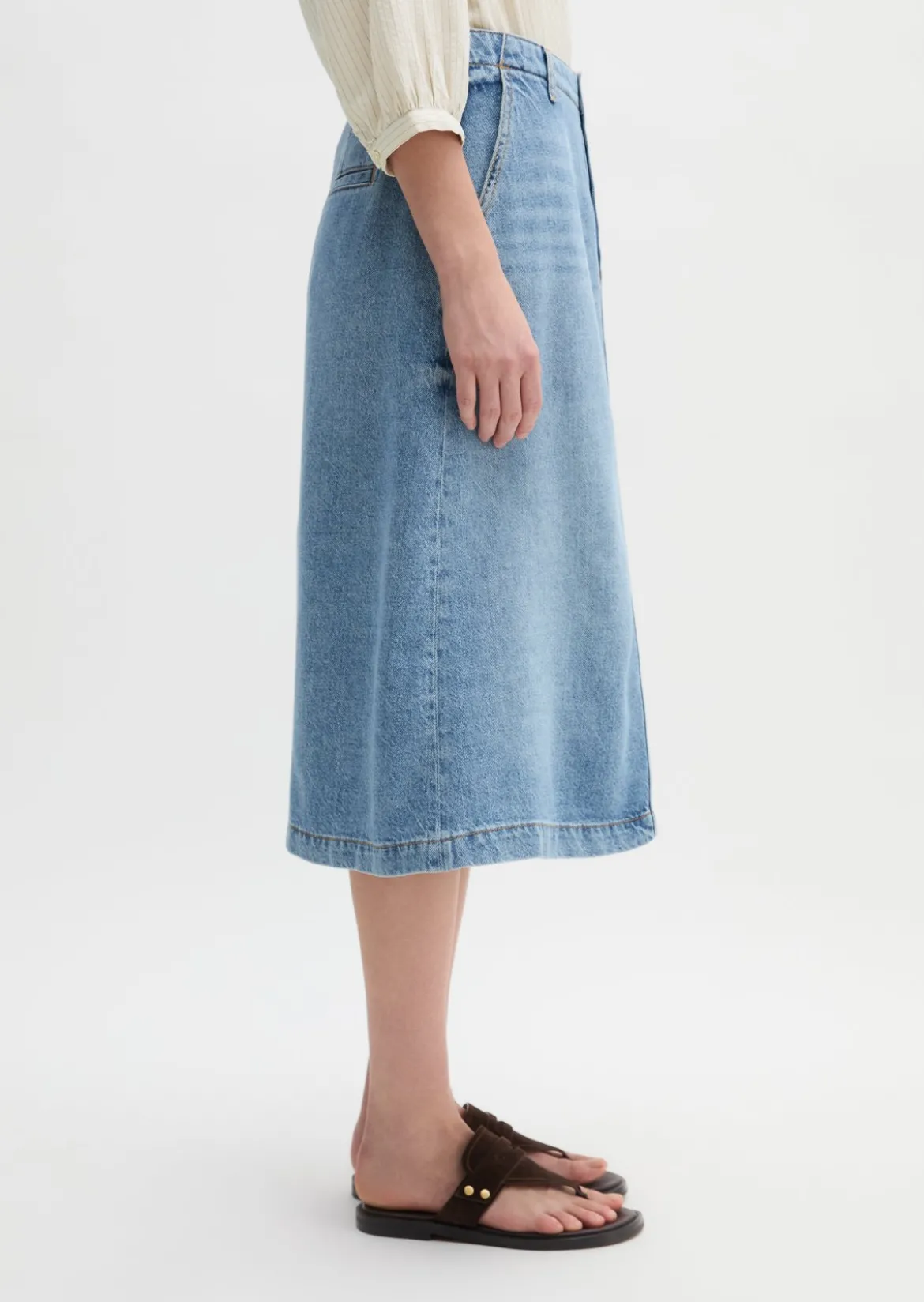 Ausgestellter Midi-Jeansrock aus Lyocell-Leinen-Baumwolle-Mix