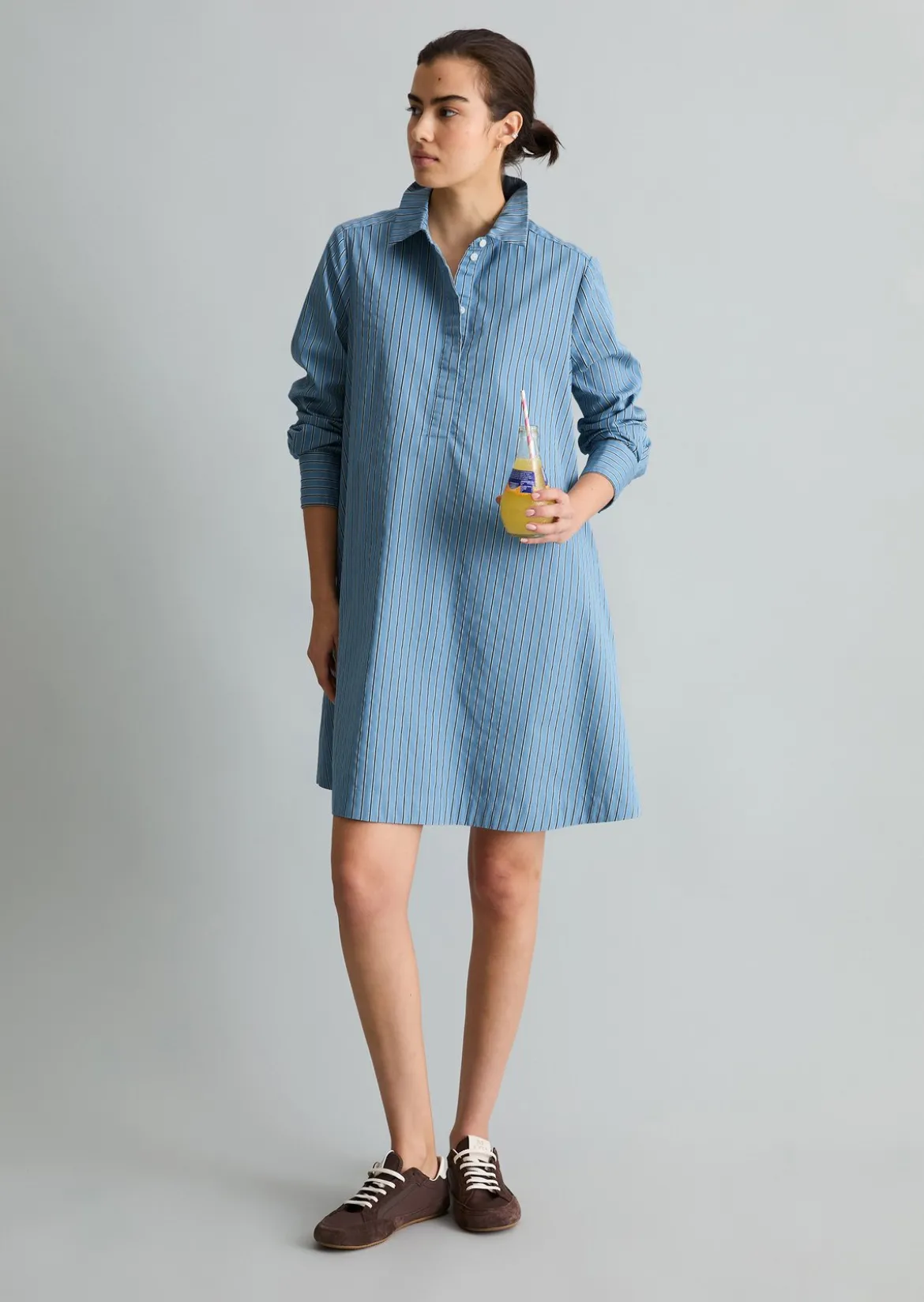 Ausgestelltes Streifenkleid aus Organic Cotton-Lyocell-Mix